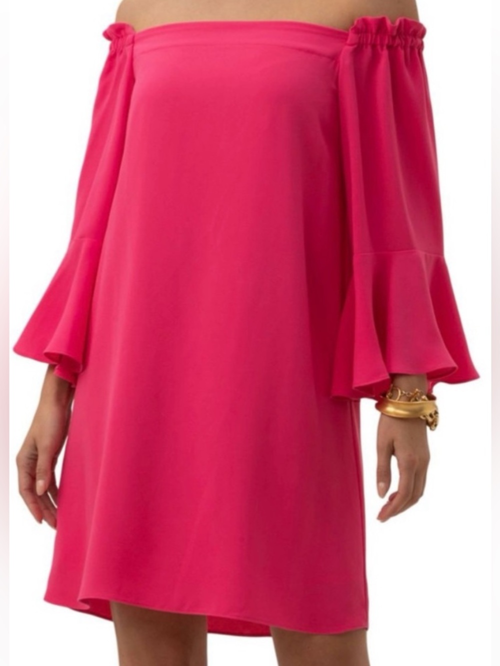 Trina Turk Exceptional Off Shoulder Pink Fuchsia Shift Dress